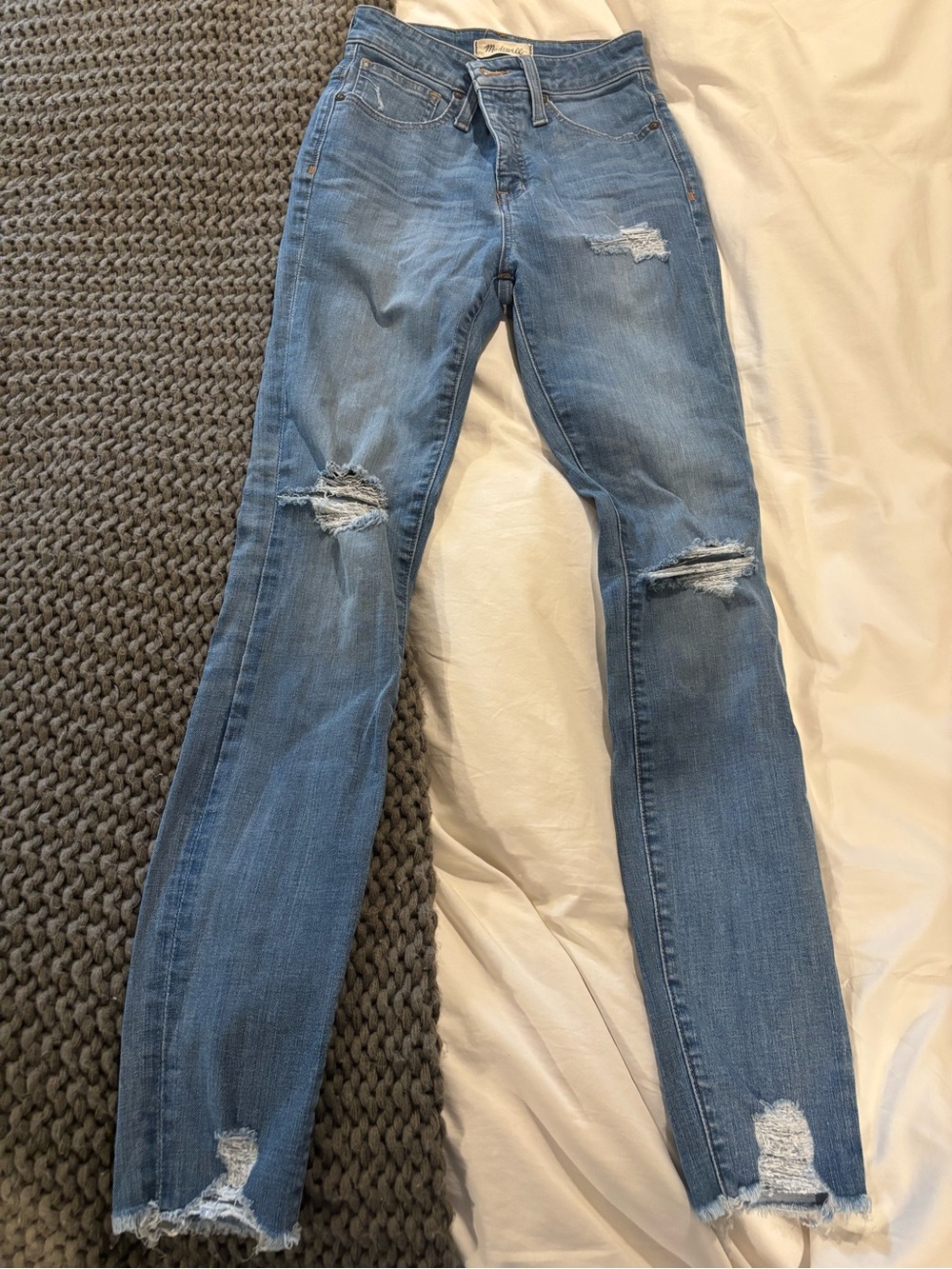 Madewell Curvy High-Rise Skinny Jeans Distressed Blue Denim Size 25